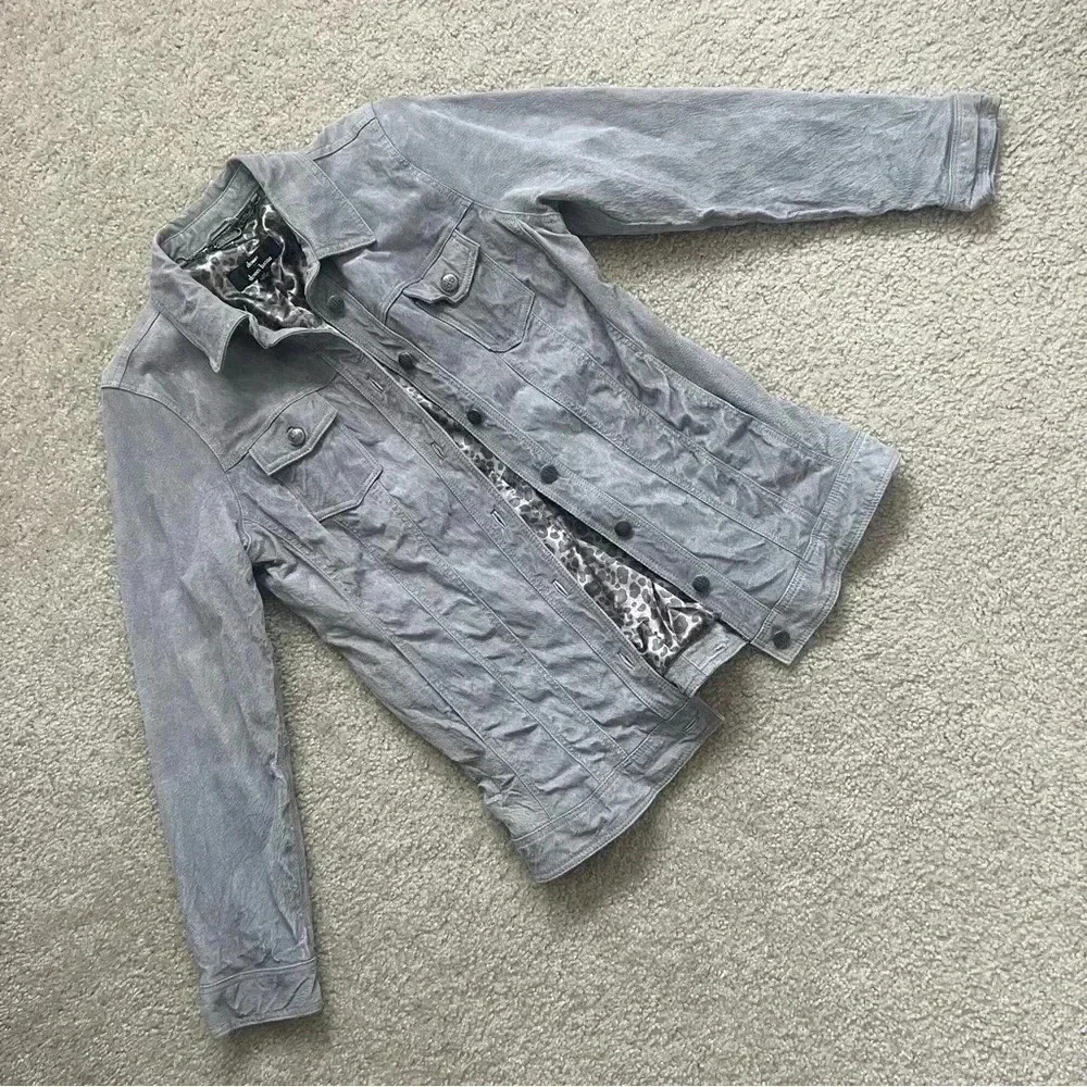Dennis Basso Suede Leather Button Front Jacket Gray Women’s Size Medium Washable - Picture 6 of 16